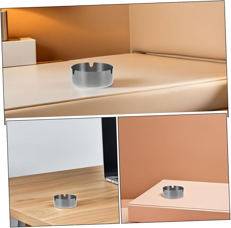 Modern Windproof Stainless Steel Ashtray 8cm Round Indoor Outdoor Home Office 2pcs - Image 3